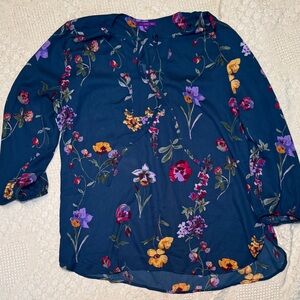 West Kei Floral Long Sleeve Blouse - Blue and Multicolor
